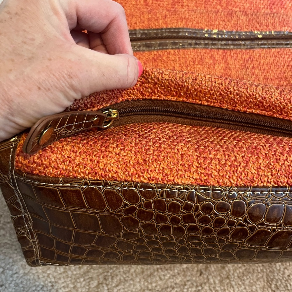 Samantha Brown Croco-Embossed Dowel Bag/Carry On - Orange W/ Brown Trim Pockets - Picture 11 of 14